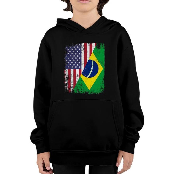 American Brazilian Roots Half American Usa Brazil Flags Youth Hoodie