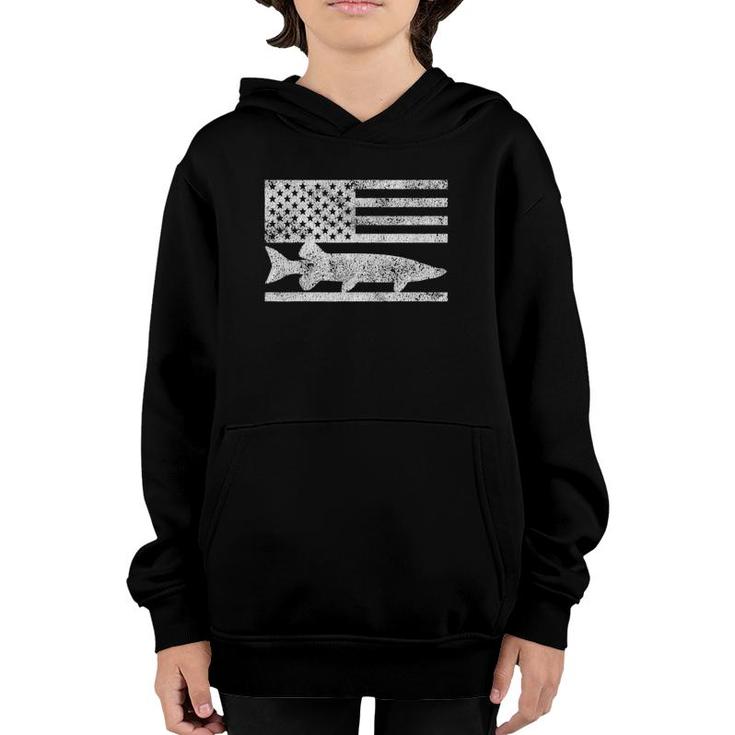 American Flag Musky Fishing Patriotic Muskie Gift Youth Hoodie