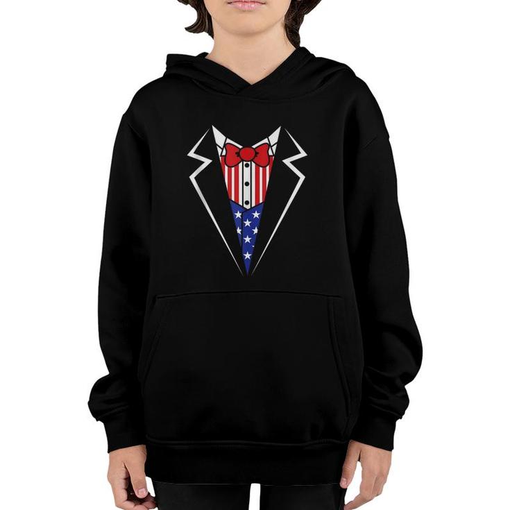 American Flag Tuxedo Bow Tie 4Th Of July Usa Merica Gift Youth Hoodie