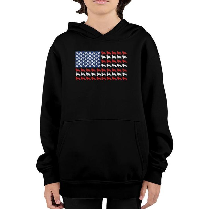 American Flag Usa Rough Collie 4Th Of July With Dog Paw Youth Hoodie