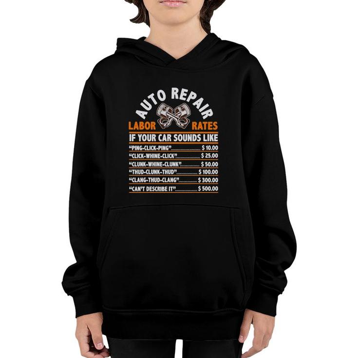 Auto Repair Labor Rates Funny Gift For Garage Car Mechanic Youth Hoodie