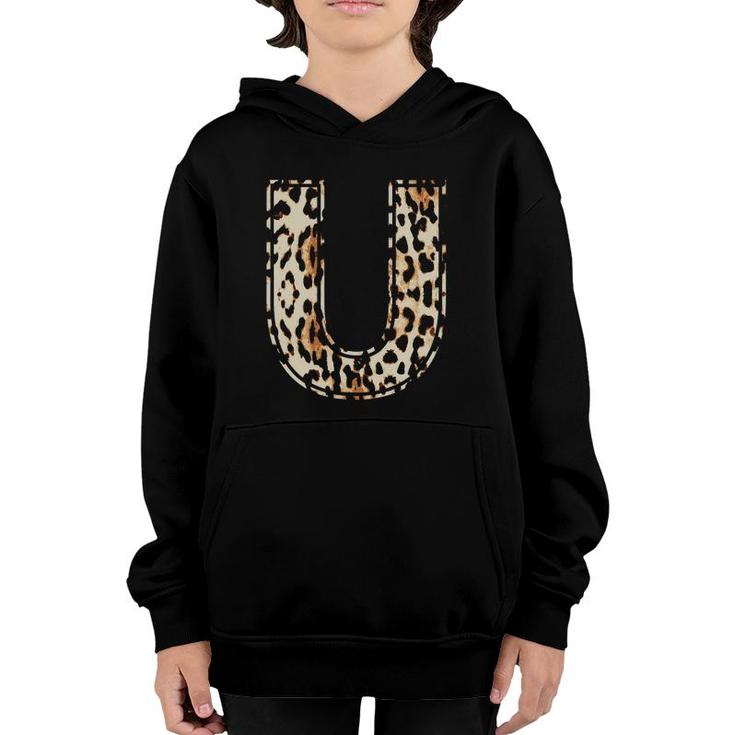 Awesome Letter U Initial Name Leopard Cheetah Print Youth Hoodie