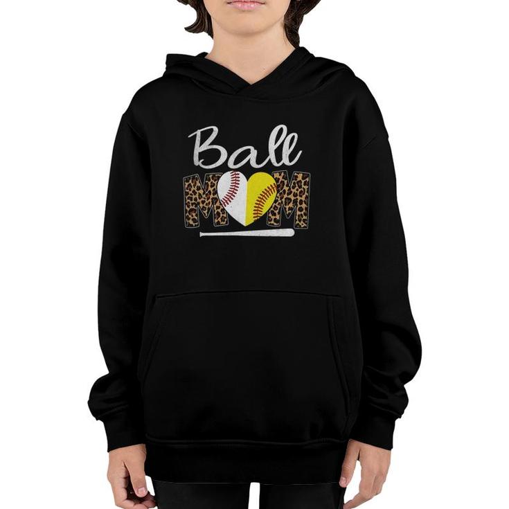 Ball Mom Leopard Funny Softball Baseball Women Mother's Day Youth Hoodie