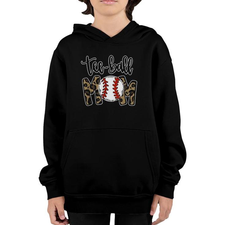 Ball Mom Mother's Day Gift Teeball Mom Leopard Funny Youth Hoodie
