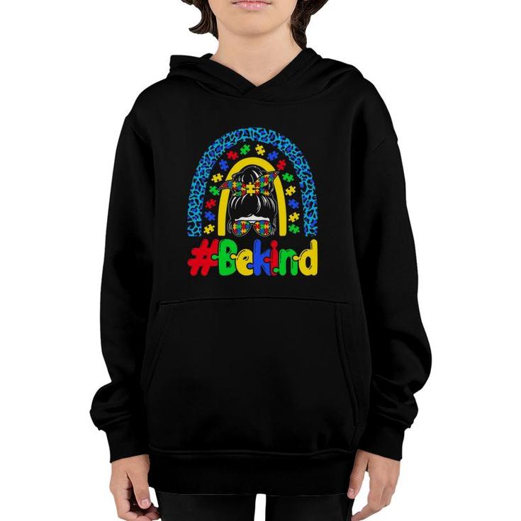 Be Kind Autism Awareness Rainbow Messy Bun Girl Mother's Day Youth Hoodie