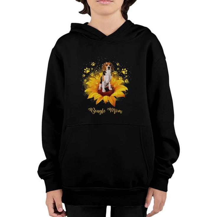 Beagle Mom Sunflower With Dog Paw Mother's Day Youth Hoodie