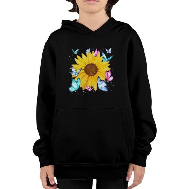 Beautiful Nature Yellow Flowers Florist Butterfly Sunflower Youth Hoodie