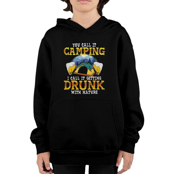 Beer Drinking Getting Drunk With Nature Funny Camping Lover Graphic Youth Hoodie