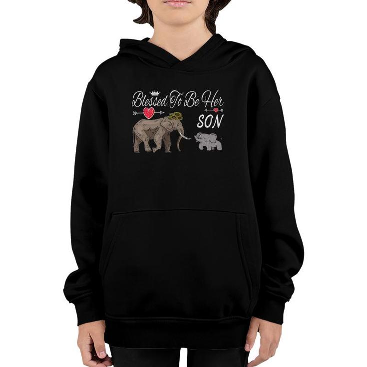 Blessed To Be Her Son Elephant Mothers Day Mom Sunflower Youth Hoodie