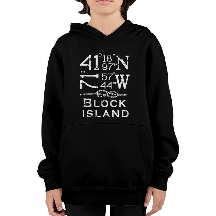 Block Island Latitude And Longitude Coordinates Youth Hoodie