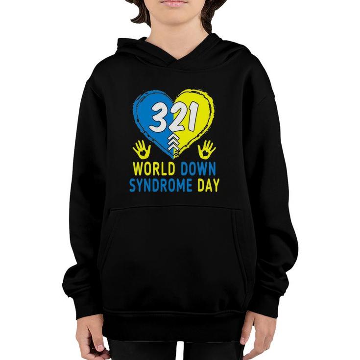 Blue Yellow Heart 21 World Down Syndrome Awareness Day Youth Hoodie