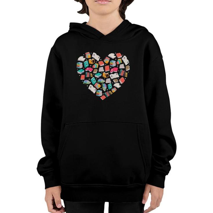 Books Heart Reading Bookish Bookworm Book Lovers Reader Youth Hoodie