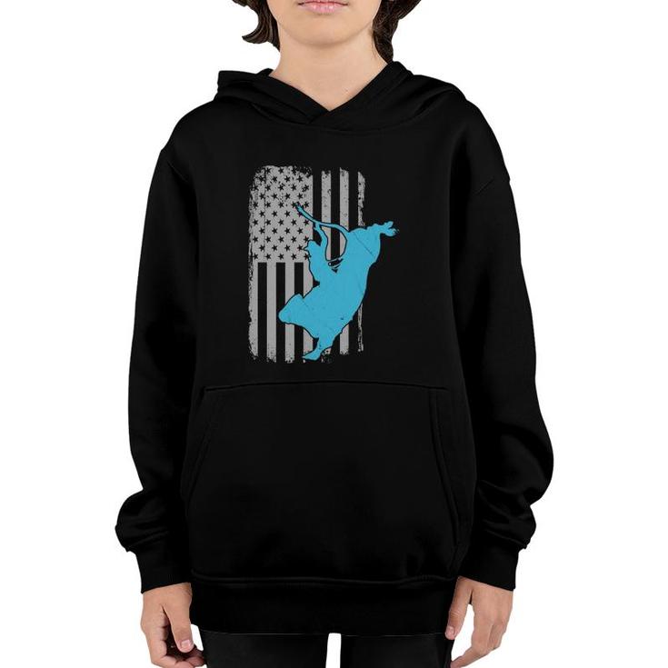 Bull Riding Rodeo Vintage American Flag Youth Hoodie