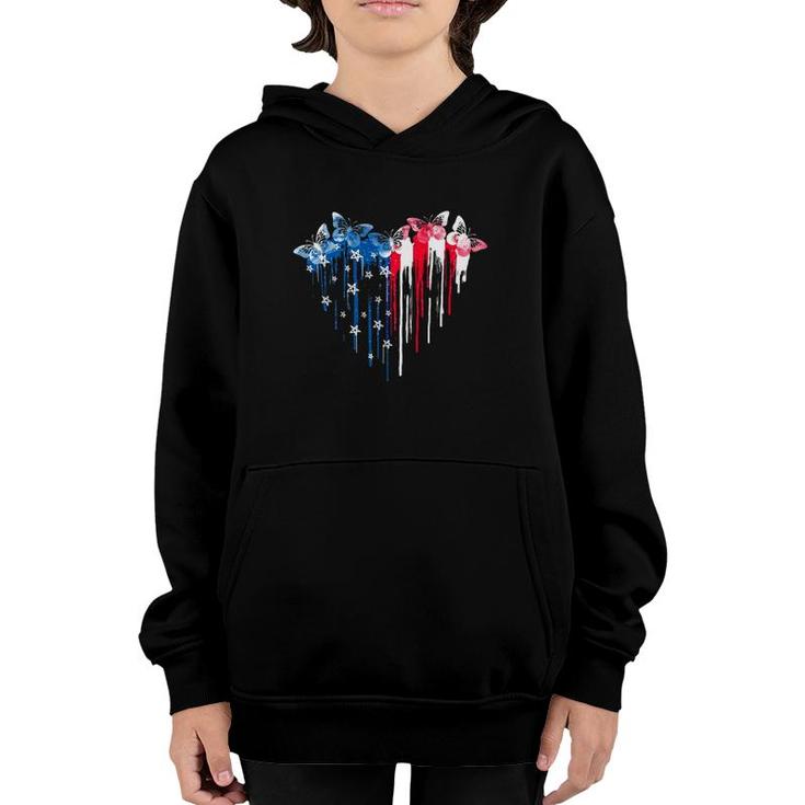 Butterfly Lover 4Th Of July Dripping American Flag Heart Youth Hoodie