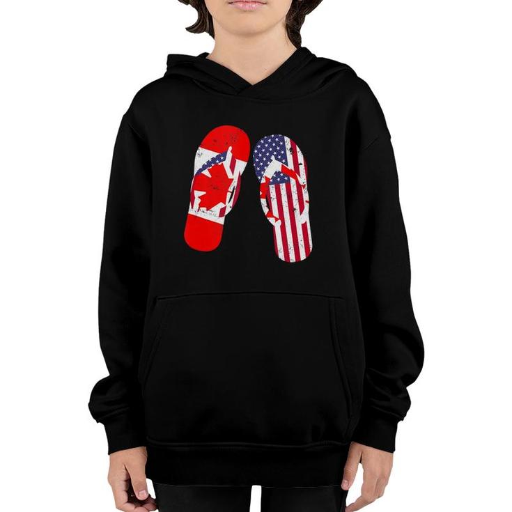 Canadian American Flag Flip Flops Patriotic Gift  Youth Hoodie