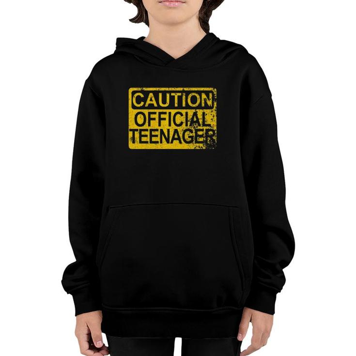 Caution Official Teenager Warning  13Th Birthday Gift Youth Hoodie