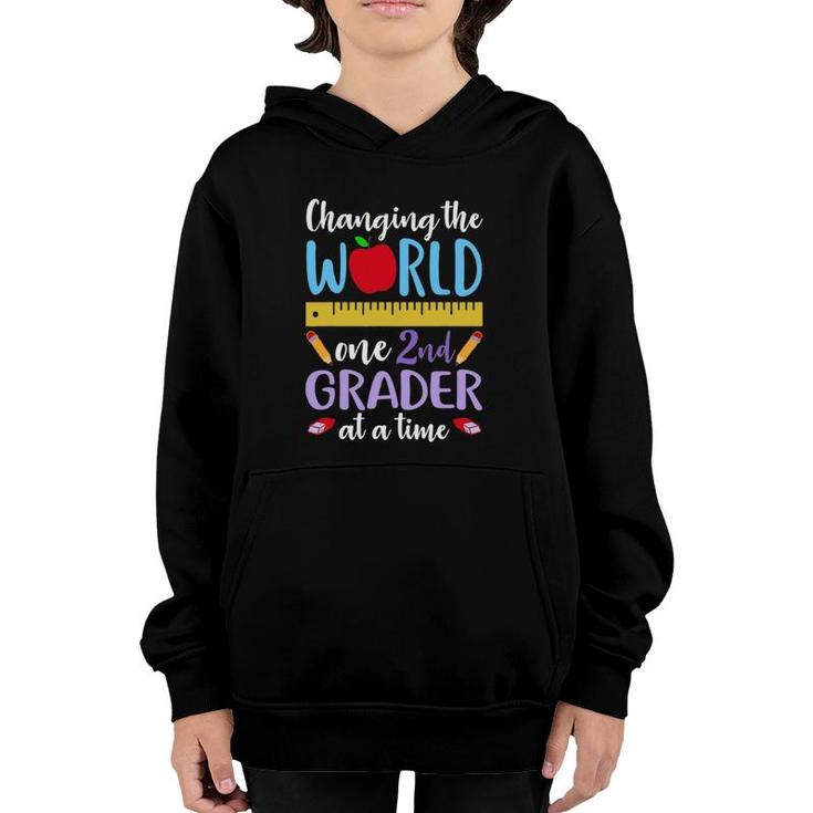 Changing World One 2Nd Grader At A Time Second Grade Teacher Youth Hoodie