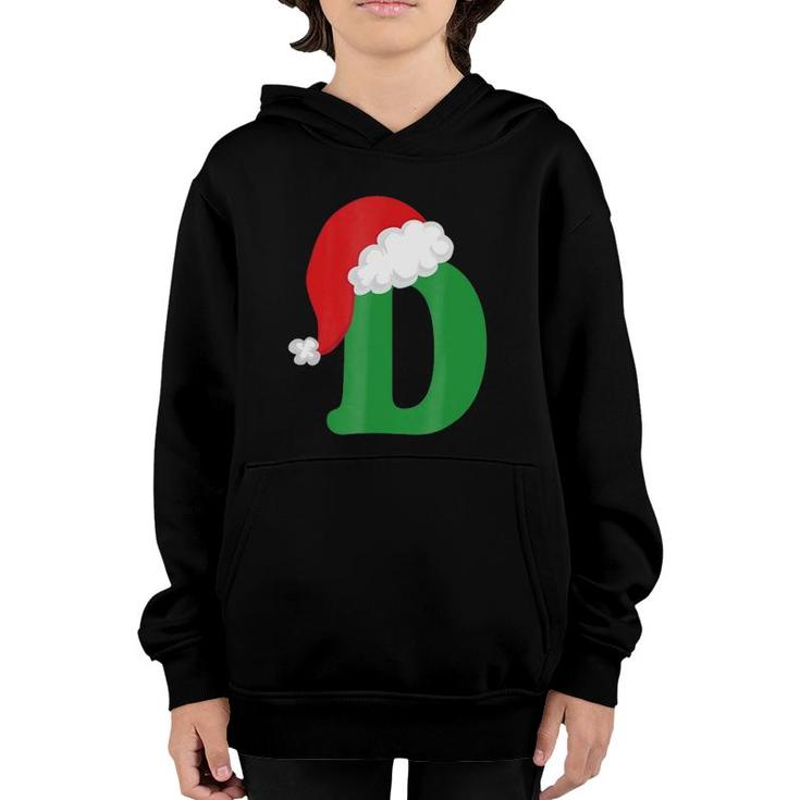 Christmas Santa Hat Letter D Monogram Holiday Photo Youth Hoodie