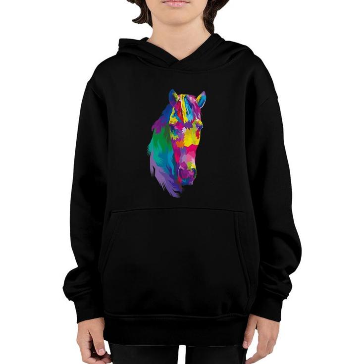 Colorful Horse's Head Polygonal Geometric Horse Horse-Loving Youth Hoodie