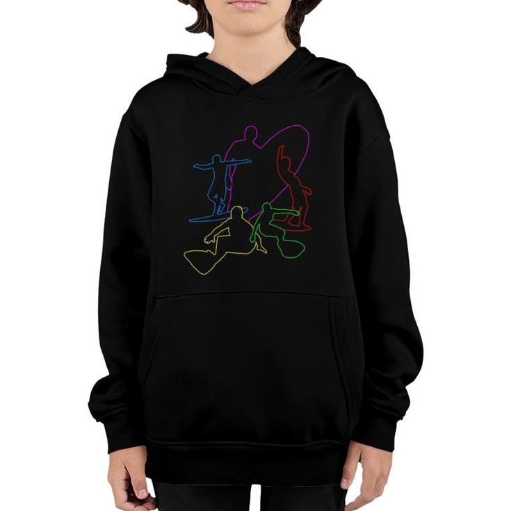Colorful Wave Surfing Surfer Surf Ride Wakesurf Gift Youth Hoodie
