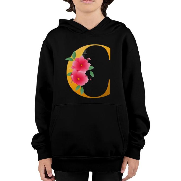 Cool Floral Alphabet Cute Initial Monogram Letter C Graphic Youth Hoodie