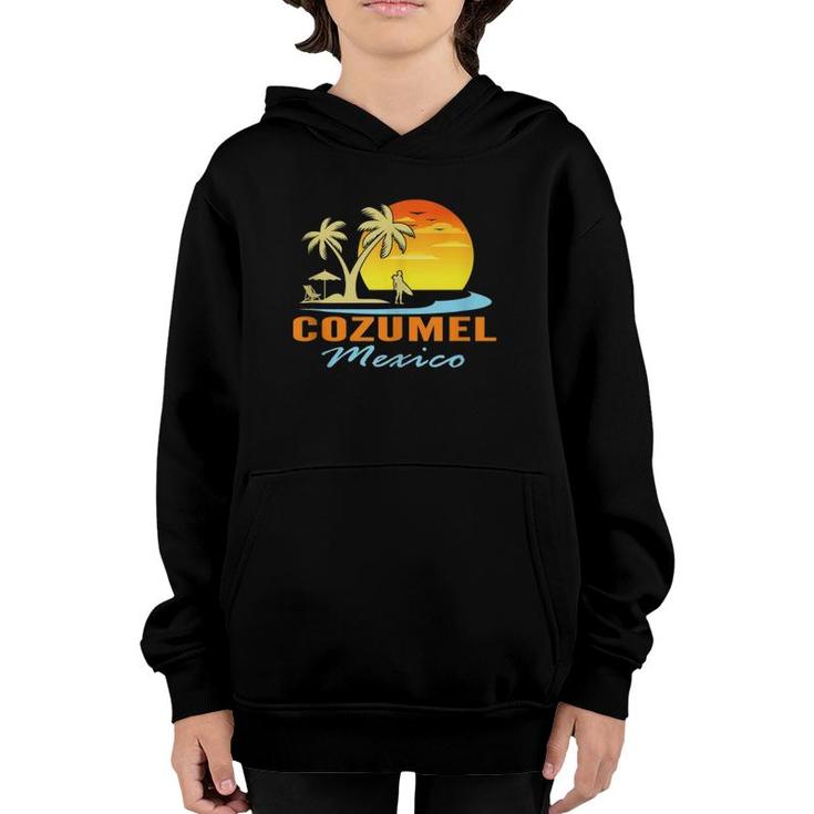 Cozumel Mexico Beach Sunset Palm Trees Ocean Surfer  Youth Hoodie