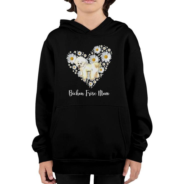 Cute Bichon Frise & Daisy Flower Heart Mother's Day Youth Hoodie