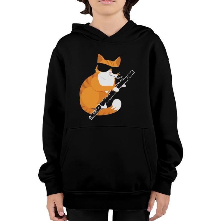Cute Music Cat Sunglasses Musical Instrument Bassoon Player Youth Hoodie
