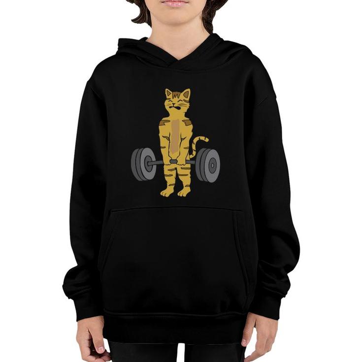 Deadlifting Cat Weightlifters Gym Workout Funny  Youth Hoodie