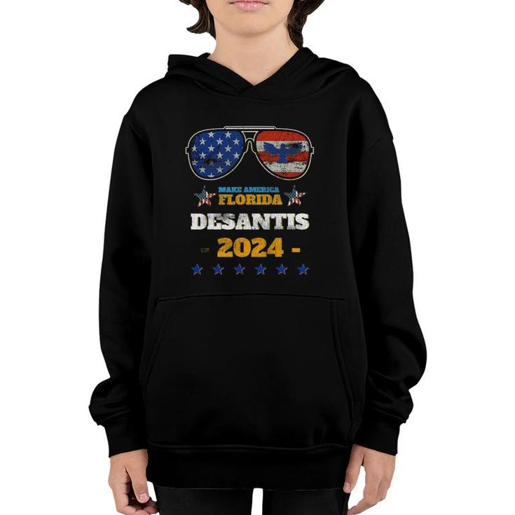 Desantis 2024 Make America Florida Flag Eagle Sunglasses Youth Hoodie