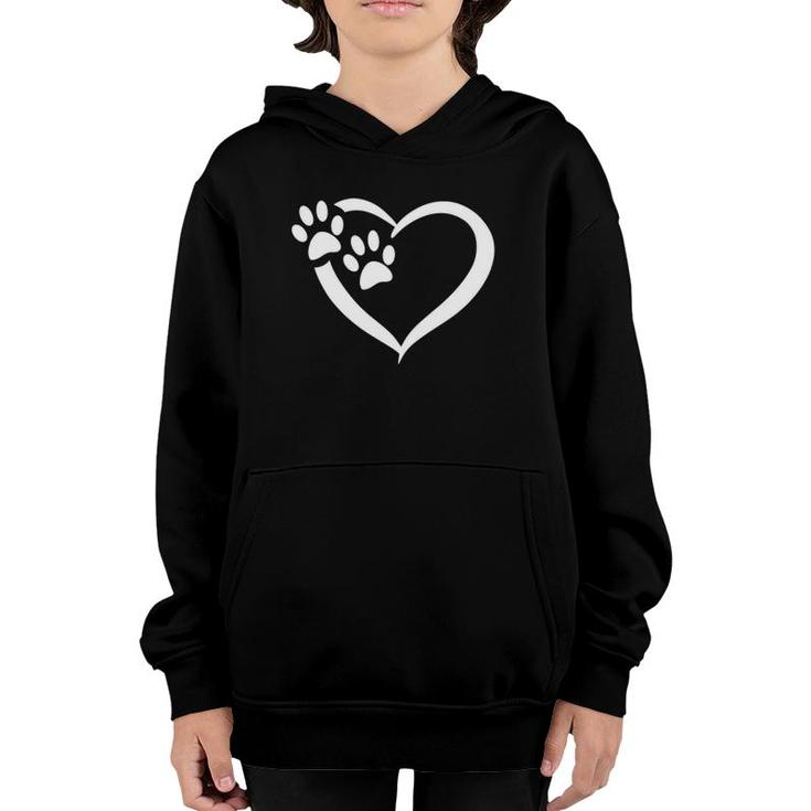 Dog Cat And Animal Lover Heart With Paw Prints Youth Hoodie