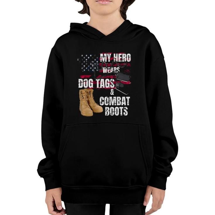 Dog Tags Military  My Hero Wears Dog Tag Combat Boots Premium Youth Hoodie