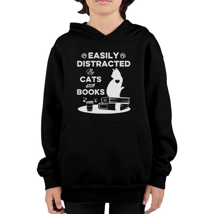 Easily Distracted By Cats And Books  Cat Book Lover Youth Hoodie