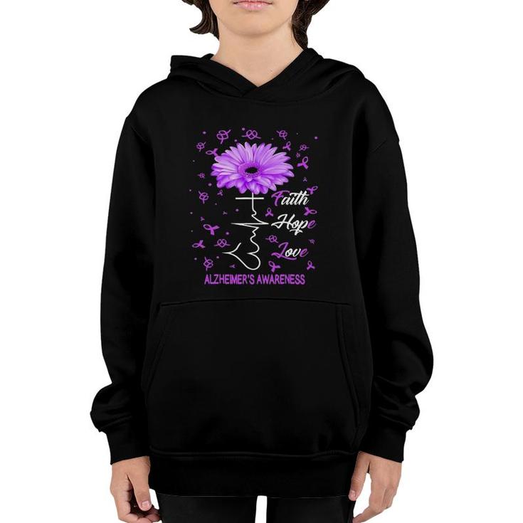 Faith Hope Love Alzheimer's Awareness Purple Flower Gift Youth Hoodie
