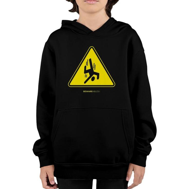 Falling Guy Funny Sign Warning Yellow Triangle  Youth Hoodie