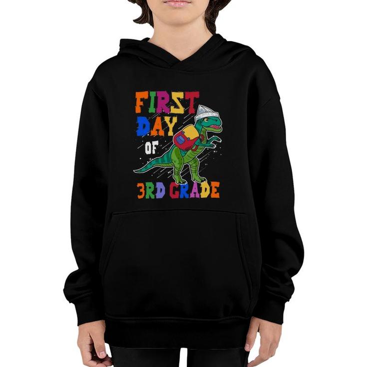 First Day Of 3Rd Graderex Dinosaur Back To School Backpack Paper Ship Youth Hoodie