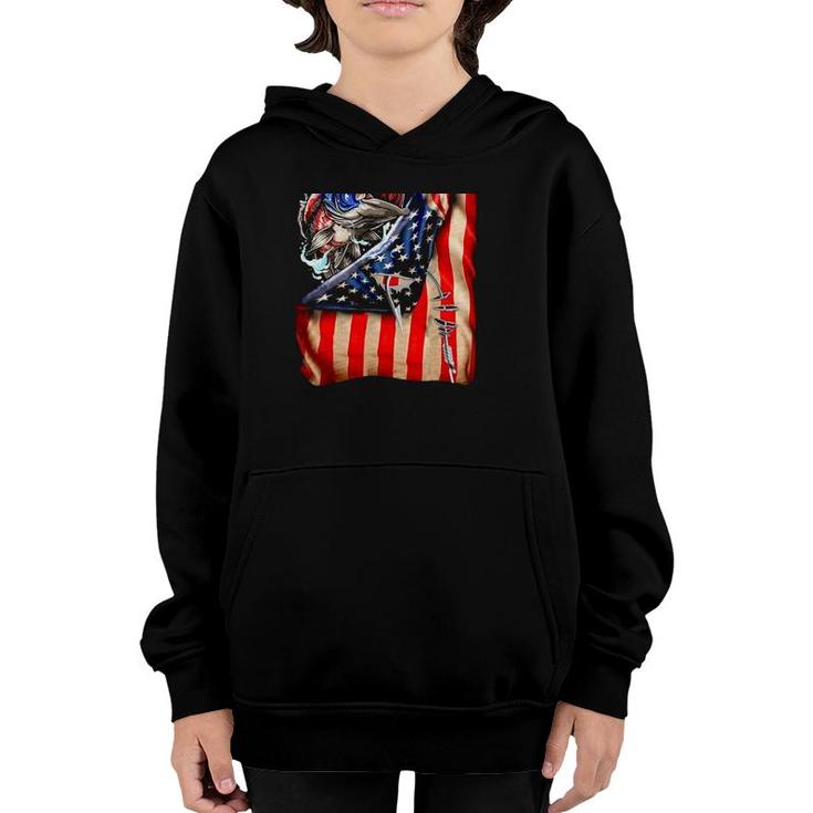 Fishing Fish Hooked American Flag Youth Hoodie