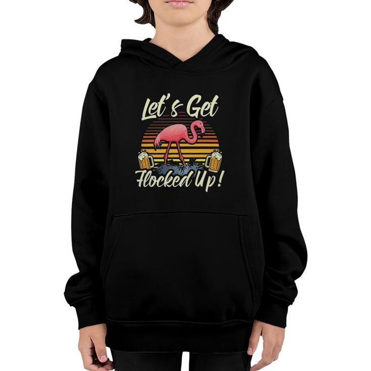 Flamingo Tropical Let's Get Flocked Up Funny Flamingo Beer Drinking Youth Hoodie