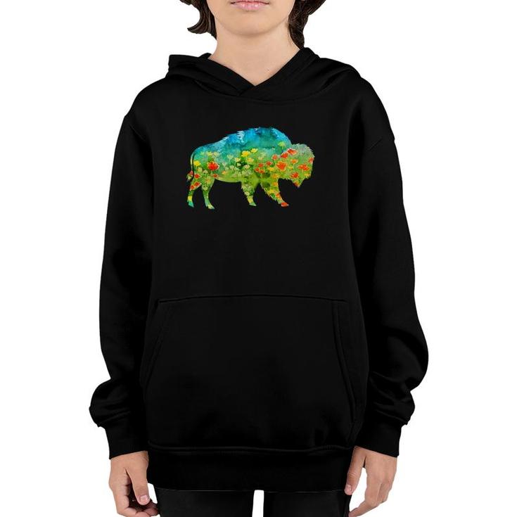 Flower Silhouette Bison Buffalo Youth Hoodie