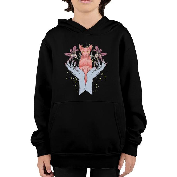 Flowers Occultism Pagan Animal Hamsa Hands Witch Sphynx Cat Youth Hoodie