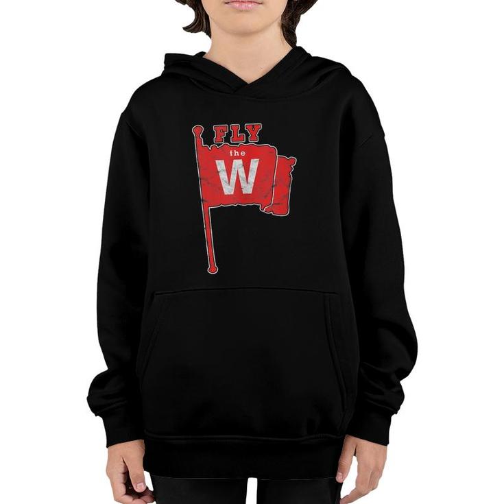Fly The W Chicago Baseball Winning Flag Distressed Vintage  Youth Hoodie