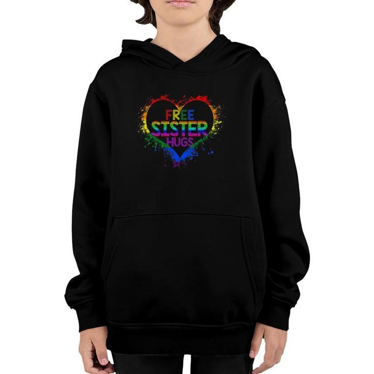Free Sister Hugs Heart Rainbow Lgbt Pride Womens Youth Hoodie