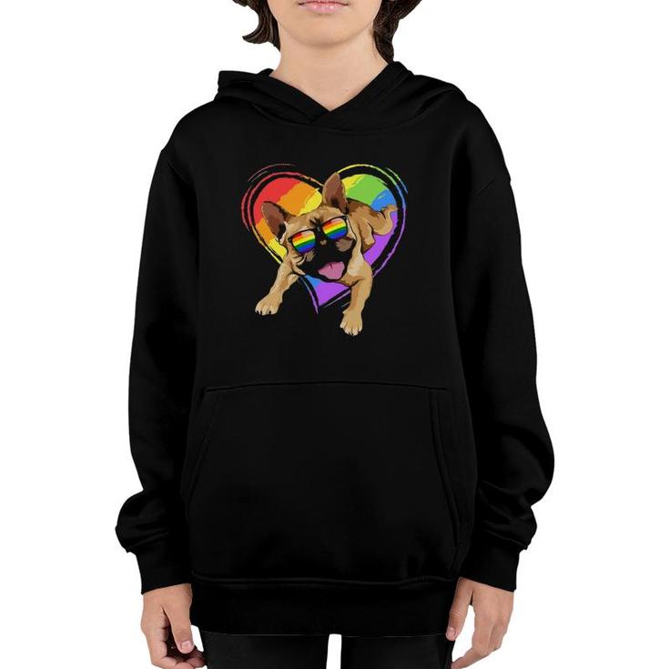 French Bulldog Rainbow Heart Gay Pride Lgbt T Gifts Youth Hoodie
