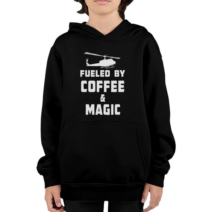 Fueled By Coffee & Magic Funny Helicopter Pilot Youth Hoodie