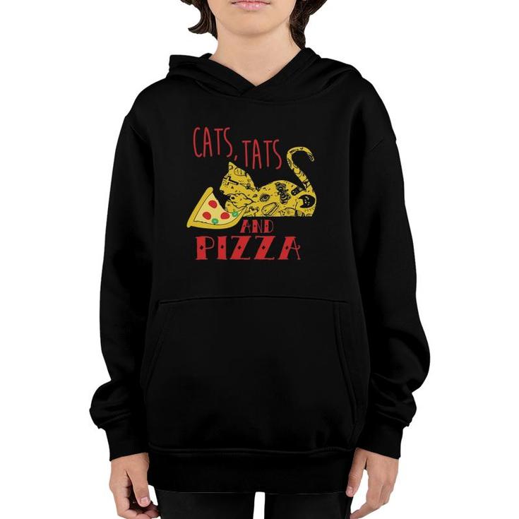 Funny Cat Lovers Gift Tattoo Lovers Pizza & Cats Youth Hoodie