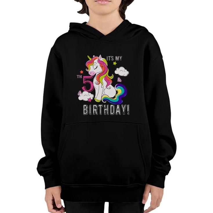 Funny Design Unicorn It Is My 5Th Birthday Youth Hoodie