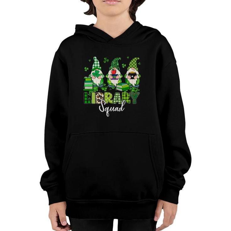 Funny Gnomes Leopard Shamrock Library Squad St Patricks Day Youth Hoodie