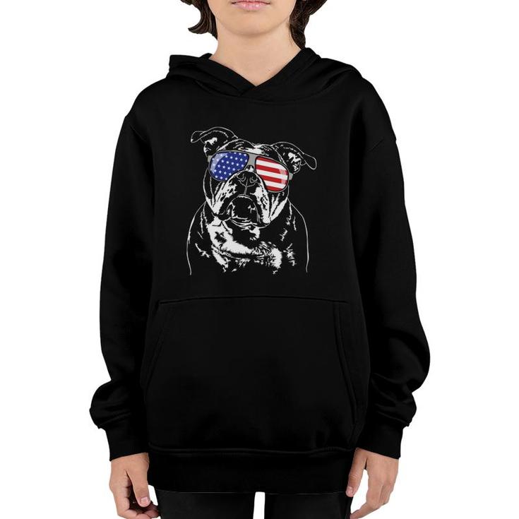 Funny Proud Old English Bulldog American Flag Sunglasses  Youth Hoodie