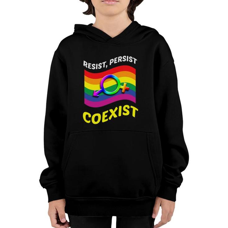 Funny Resist Persist Coexist Bi Lesbian Gay Lgbt Youth Hoodie