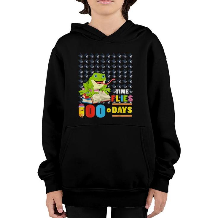 Funny Time Flies 100 Days Frog Lovers 100Th Day Of School Youth Hoodie